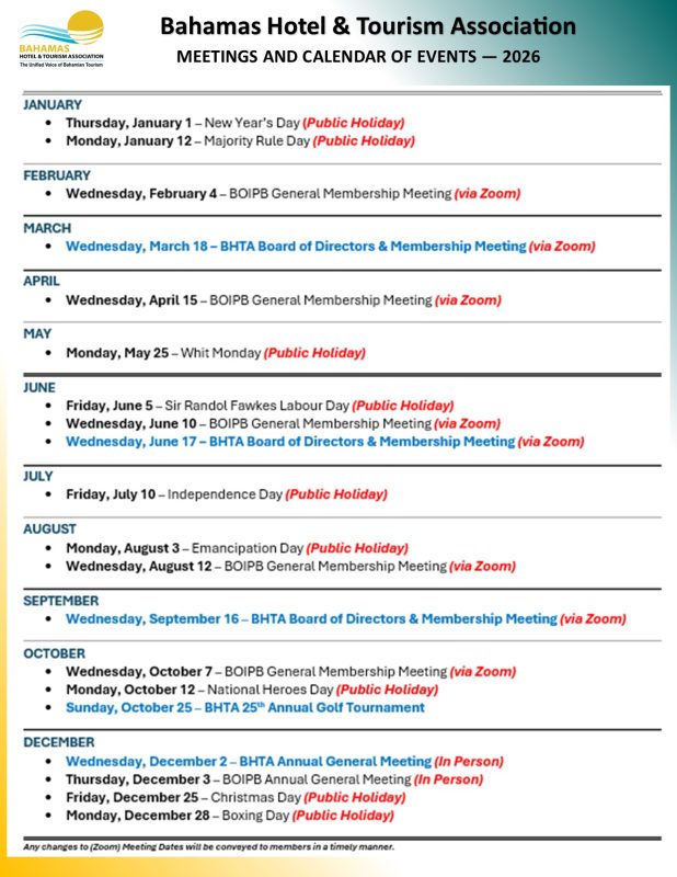 2026 BHTA Calendar